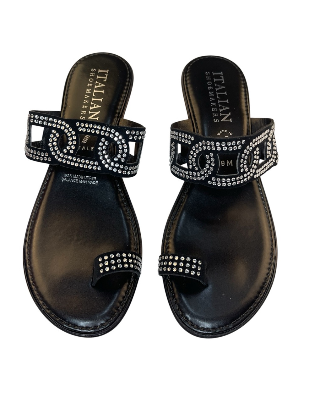 Italian Shoemakers “Giovanna” Black Rhinestone Slide Sandals Women’s Size 9